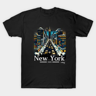 New York Noir: Snowy City Night - American Vintage Retro style USA State T-Shirt